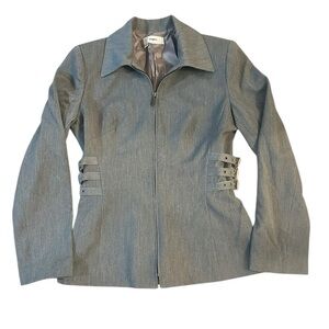 Vertigo Paris Preppy Zip Up Buckle Side Blazer Womens Medium Gray